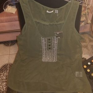 Ecote Sheer Olive Beaded Top NEW